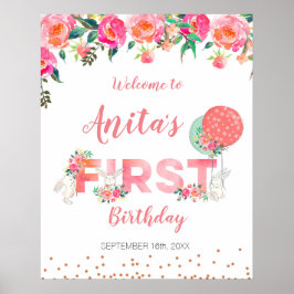 Välkomstskylt för kaninvattenfärg-baby shower poster