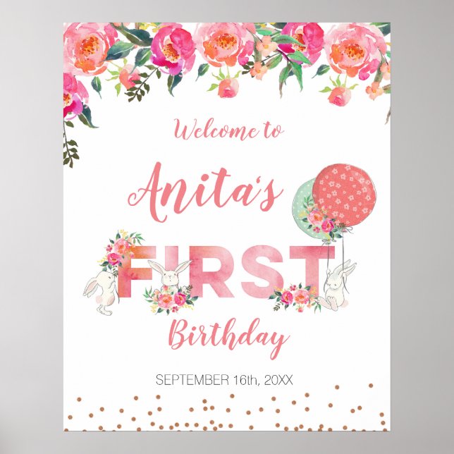 Välkomstskylt för kaninvattenfärg-baby shower poster (Framsidan)