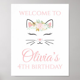 Välkomstskylt för kattungens födelsedag med blommi poster