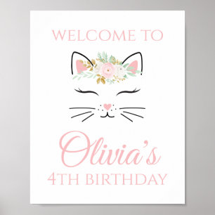 Välkomstskylt för kattungens födelsedag med blommi poster