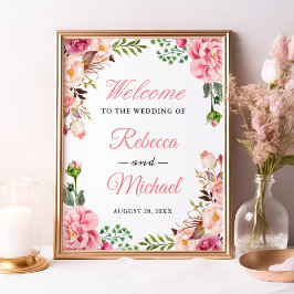 Välkomstskylt för klassens Rosa-Blommigt radbryt Poster