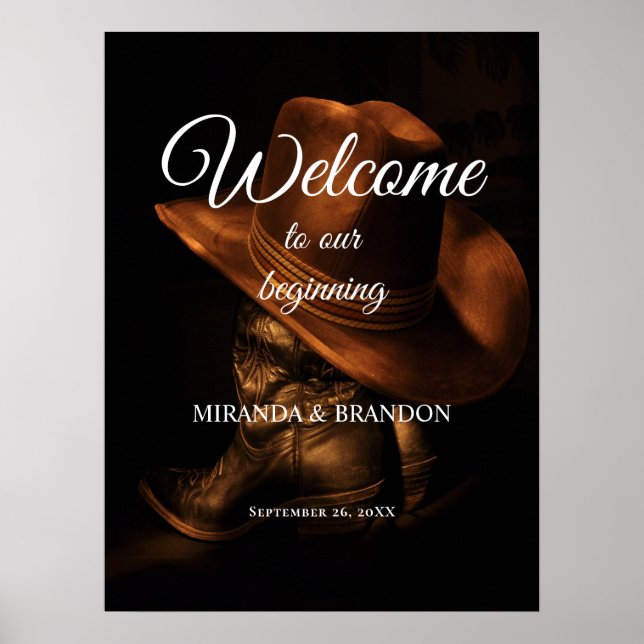 Välkomstskylt för Landsbyggsbröllopet Rustic Cowbo Poster (Framsidan)