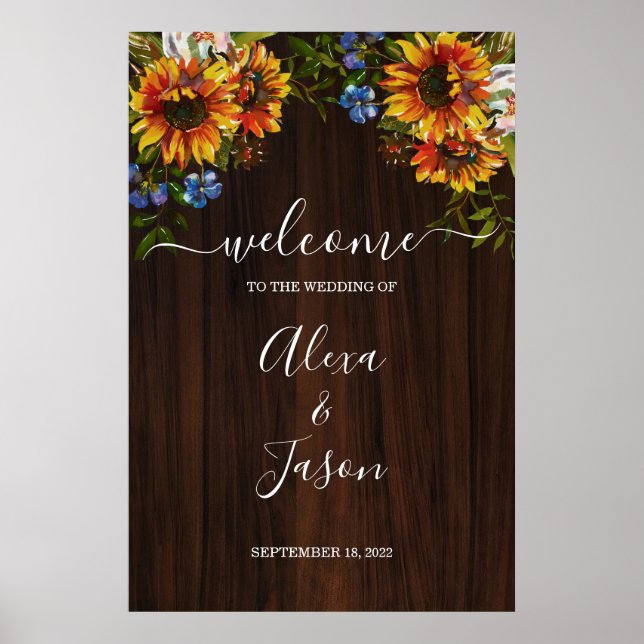 Välkomstskylt för Landsbyggsbröllopet Rustic Wood  Poster (Framsidan)