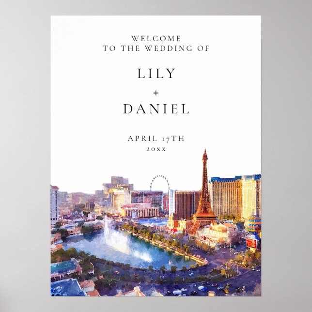 Välkomstskylt för Las Vegas Wedding med silhuett Poster (Framsidan)