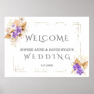 Välkomstskylt för Lavender Blåa blommor Guld Bröll Poster