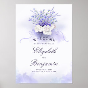 Välkomstskylt för Lavenders och Vit ros Bröllop Poster