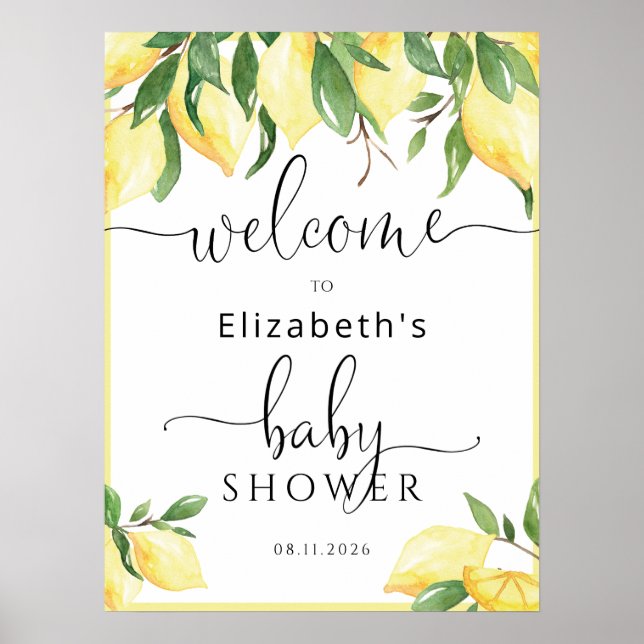Välkomstskylt för Lemon Baby Shower Poster (Framsidan)