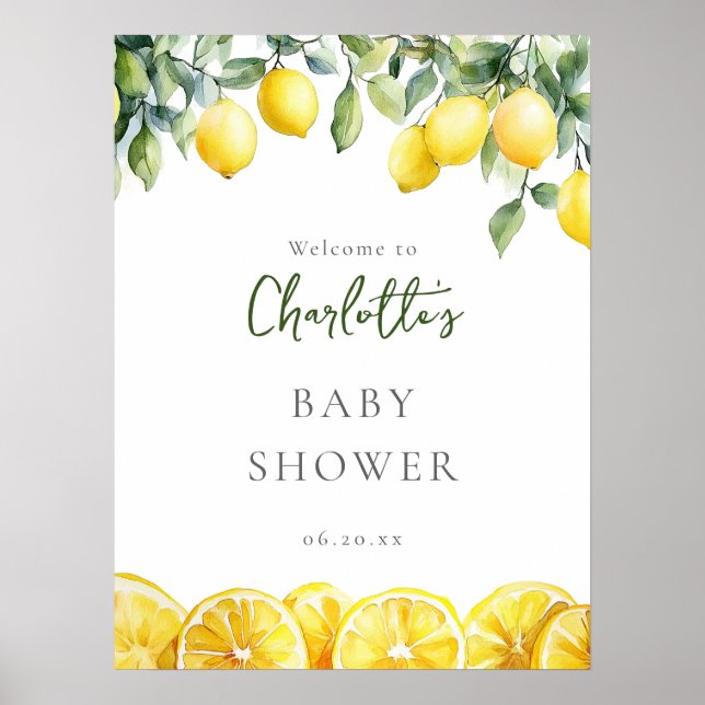 Välkomstskylt för Lemon Citrus Baby Shower Poster (Framsidan)