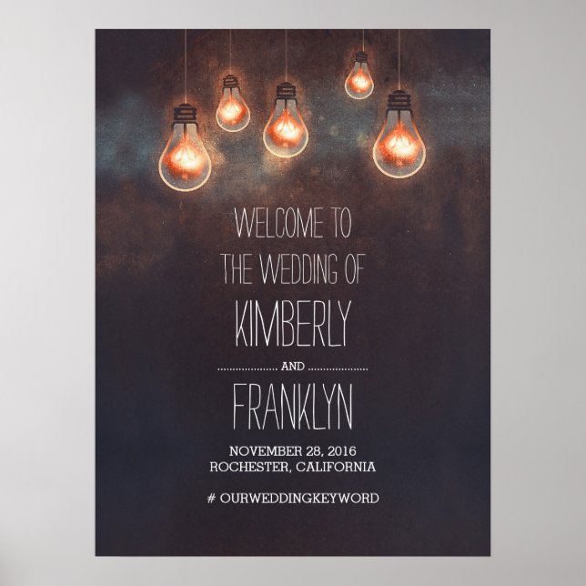 Välkomstskylt för Light Lökar Strings Bröllop Poster (Framsidan)