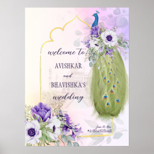 Välkomstskylt för lila blommor fribock bröllop poster