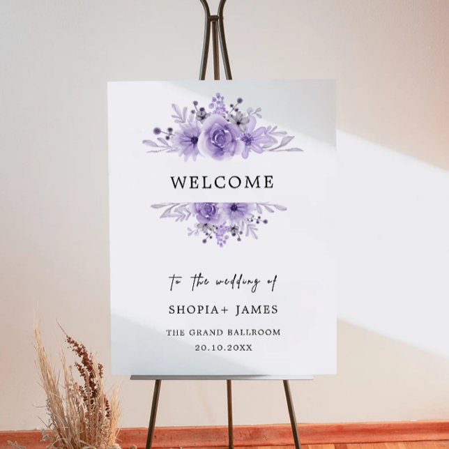 Välkomstskylt för lila Bröllop Poster (Purple Wedding Welcome Sign)