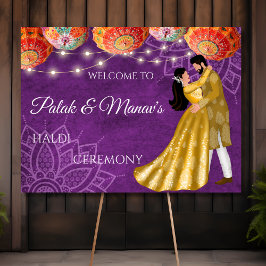 Välkomstskylt för lila mandala Haldi-ceremonin Poster
