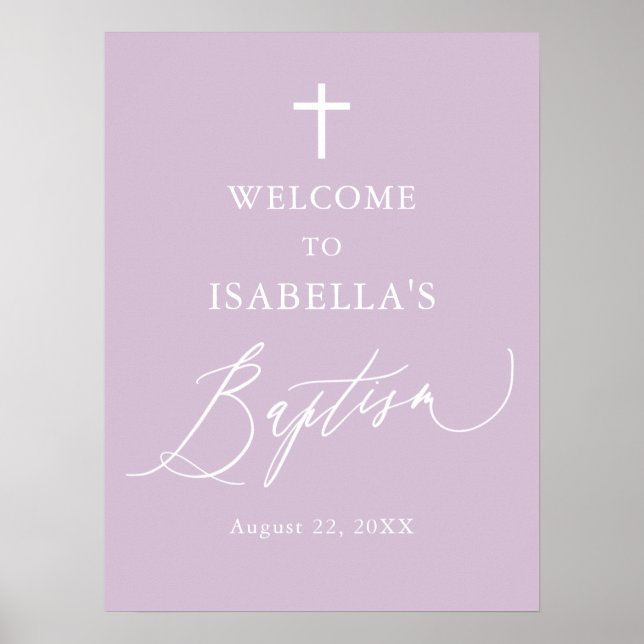 Välkomstskylt för lila White Kor Girl Baptism Poster (Framsidan)