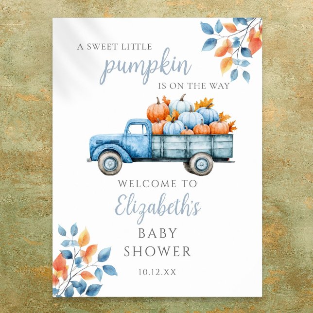 Välkomstskylt för lilla Pumpkin Blue Baby Shower Poster (Sweet Little Pumpkin Blue Baby Shower Welcome Sign)