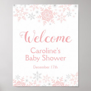 Välkomstskylt för liten snöflammande babyskor poster