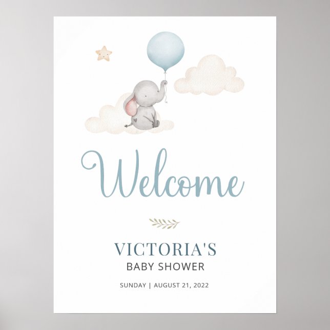 Välkomstskylt för Little Baby Elephant Baby Shower Poster (Framsidan)