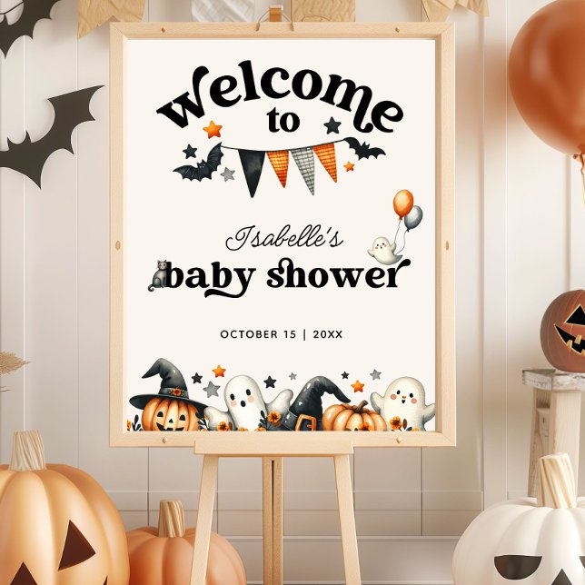Välkomstskylt för Little Boo Halloween Baby Shower Poster (Little Boo Halloween Baby Shower Welcome Sign)