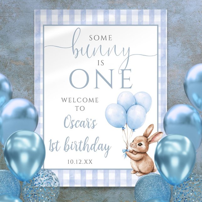 Välkomstskylt för Little Bunny Blues 1-årsdag Poster (Little Bunny Blue 1st Birthday Welcome Sign)