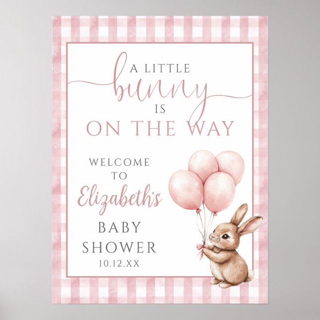 Välkomstskylt för Little Bunny Rosa Baby Shower Poster (Framsidan)