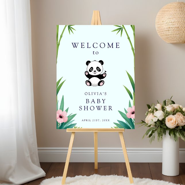 Välkomstskylt för Little Panda Greenery Baby Showe Poster (Skapare uppladdad)