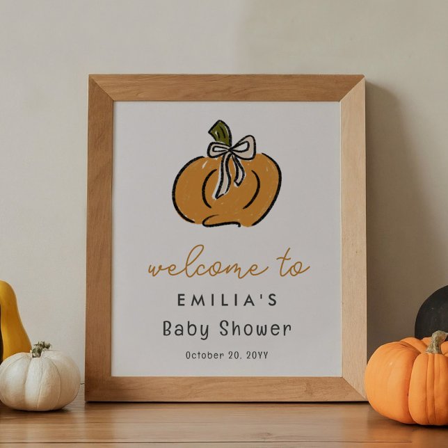 Välkomstskylt för Little Pumpkin Baby Shower Poster (Little pumpkin baby shower welcome sign.)