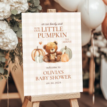 Välkomstskylt för Little Pumpkin Bear Fall Baby Sh