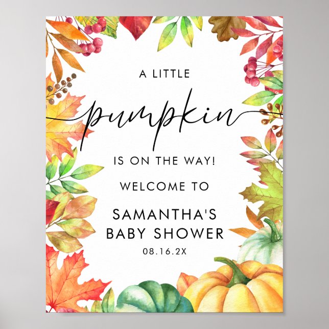 Välkomstskylt för Little Pumpkin Fall Baby Shower Poster (Framsidan)