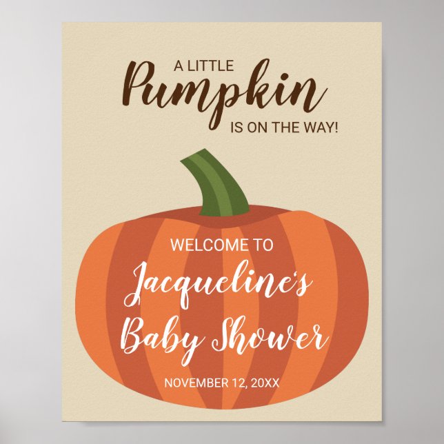 Välkomstskylt för Little Pumpkin Fall Baby Shower Poster (Framsidan)