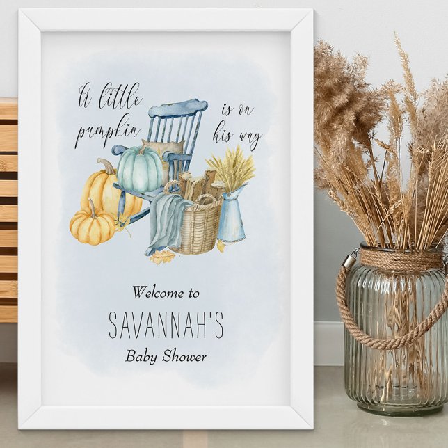 Välkomstskylt för Little Pumpkin Fall Baby Shower Poster (Boy Baby Shower Welcome Sign for fall - order printed or as a printable download)