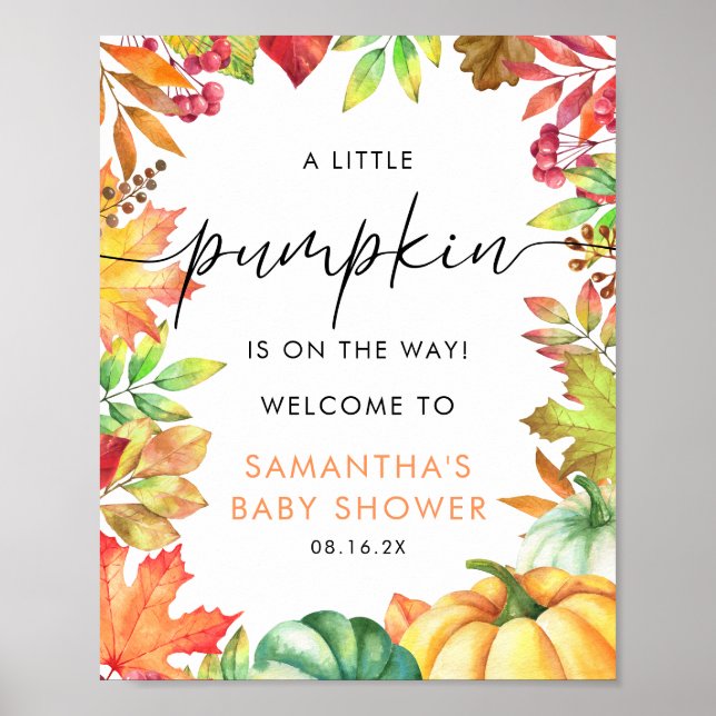 Välkomstskylt för Little Pumpkin Fall Baby Shower Poster (Framsidan)