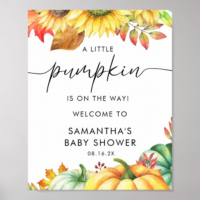 Välkomstskylt för Little Pumpkin Fall Baby Shower Poster (Framsidan)