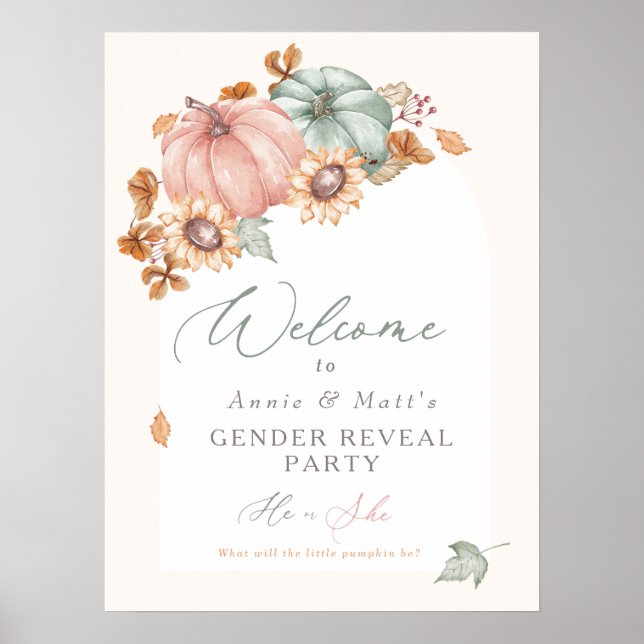 Välkomstskylt för Little Pumpkin Gender Reveal pos Poster (Framsidan)