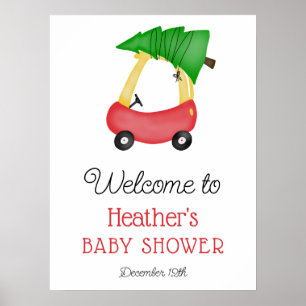 Välkomstskylt för Little Red Car Träd Baby Shower Poster