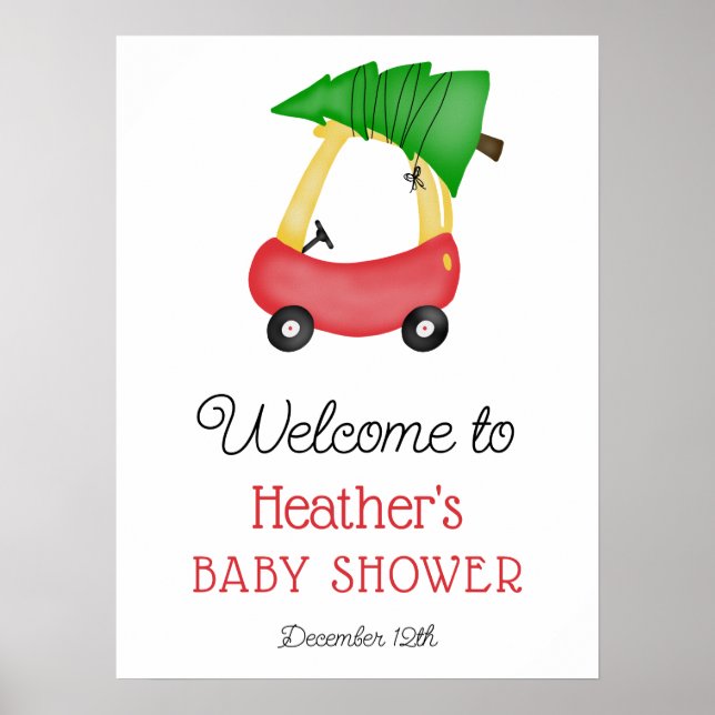 Välkomstskylt för Little Red Car Träd Baby Shower Poster (Framsidan)