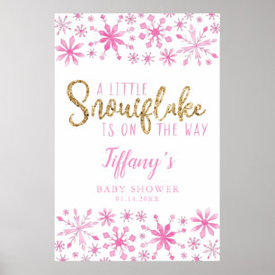 Välkomstskylt för Little Snowflake Rosa Baby Showe Poster