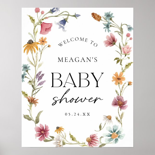 Välkomstskylt för Little WildblommGirl Baby Shower Poster (Framsidan)