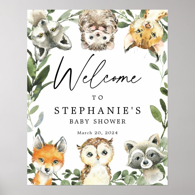 Välkomstskylt för Little Woodland Baby Shower Poster (Framsidan)