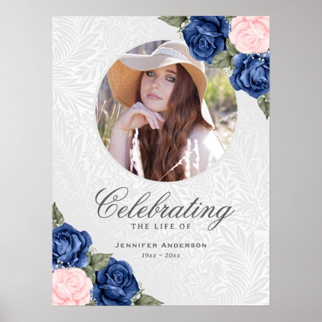 Välkomstskylt för Livets Firande Blå Rosa Foto Poster (Framsidan)