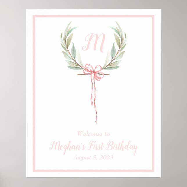 Välkomstskylt för ljus rosa klassisk Vapensköld Poster (Framsidan)