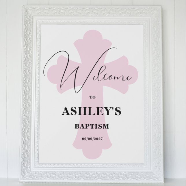 Välkomstskylt för ljusa rosa Kor-baptism Poster (Skapare uppladdad)