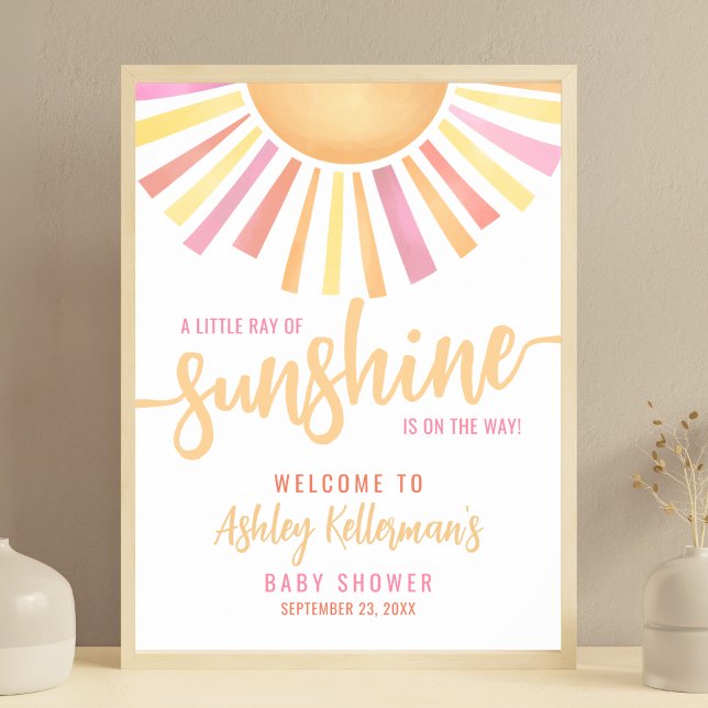 Välkomstskylt för ljuskänsligt barn poster (Little Ray Of Sunshine Baby Shower Welcome Sign)