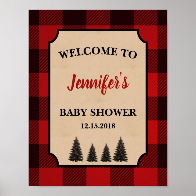 Välkomstskylt för Lumberjack Baby Shower-Personlig Poster (Framsidan)