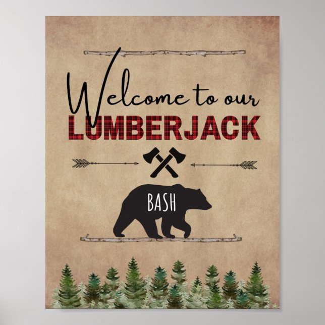 Välkomstskylt för Lumberjack Birthday Poster (Framsidan)