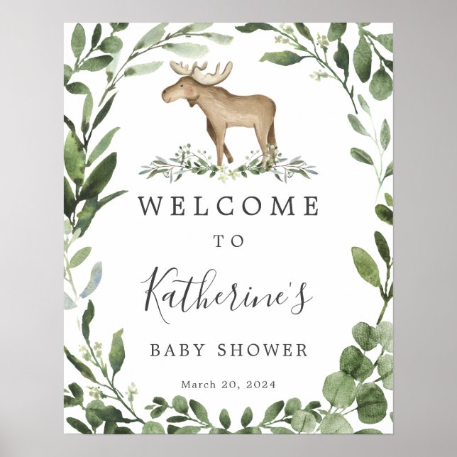 Välkomstskylt för Lumberjack Moose Baby Shower Poster (Framsidan)