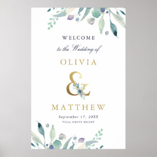 Välkomstskylt för Luxe Blommigt Ampersand Bröllop Poster