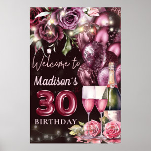 Välkomstskylt för Luxury Vin Magenta 30års födelse Poster