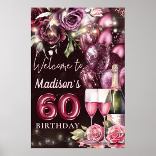 Välkomstskylt för Luxury Vin Magenta 60 på födelse Poster