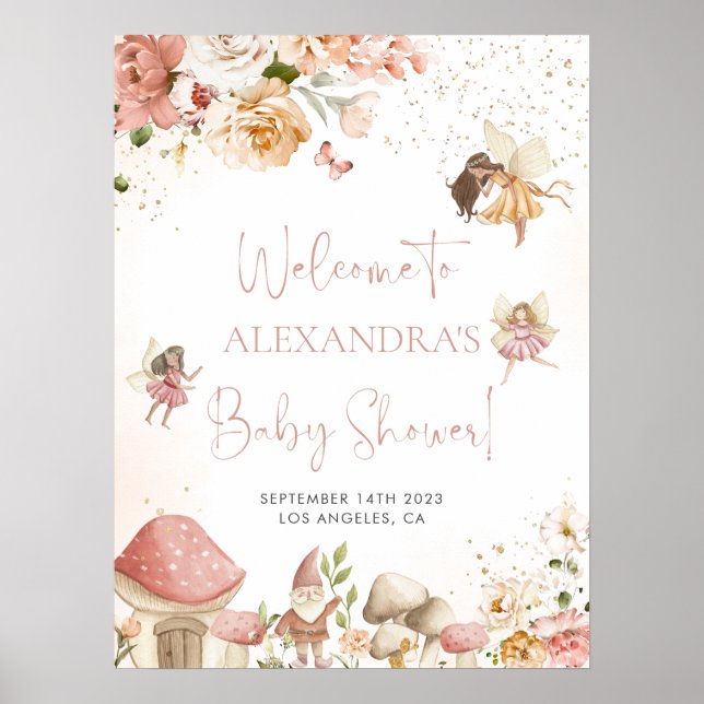 Välkomstskylt för Magic Fairy Garden Baby Shower Poster (Framsidan)