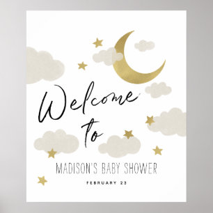 Välkomstskylt för måne och Back Baby Shower Poster