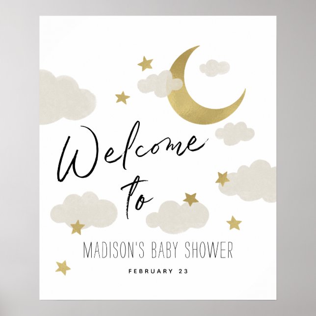 Välkomstskylt för måne och Back Baby Shower Poster (Framsidan)